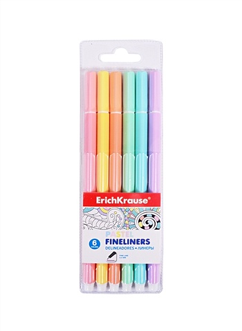 Ручки капиллярные 06цв Pastel, 0,4мм, блистер, ERICH KRAUSE цена и фото