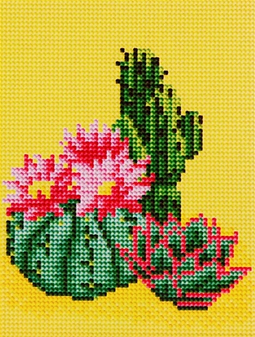 Алмазная мозаика на подрамнике Кактусы с цветами, 17 х 22 см алмазная мозаика тележка с цветами 50x38 см