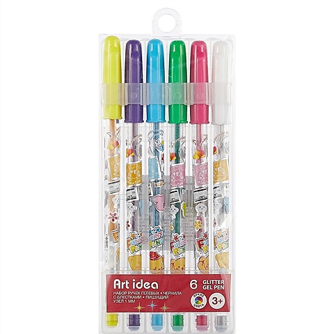 Набор гелевых ручек с блёстками Art idea, 6 штук набор ручек гелевых centrum neon pens 1 мм 6 цветов
