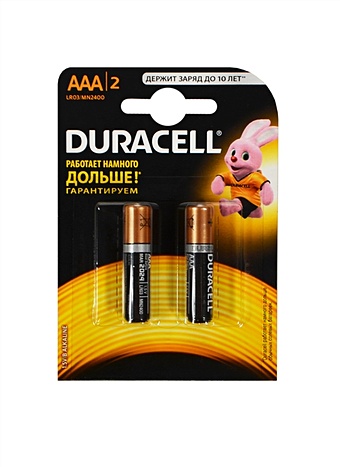 Элементы питания 02шт. Duracell Basic LR03, AAA, блистер батарейка duracell lr03 6bl basic