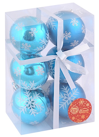 Набор елочных шаров Снегопад (голубые) (пластик) (7 см) (6 шт)