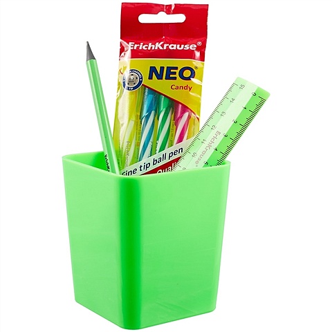 Набор настольный Base (4ручки, карандаш, линейка), Neon Solid, зеленый набор настольный пластиковый erichkrause base candy фиолетовый