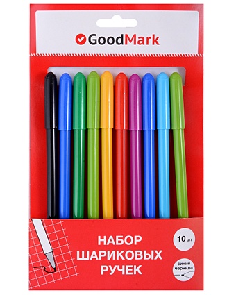 Ручки шариковые синие 10шт. Rainbow подвес, GoodMark