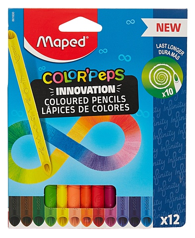 Карандаши цветные 12цв COLORPEPS INFINITY трехгранные, подвес карандаши цветные 12цв colorpeps трехгранные мет кор подвес maped