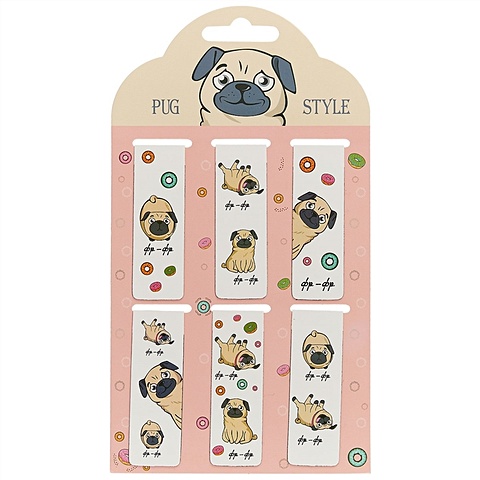 цена Магнитные закладки «Pug style», 6 штук
