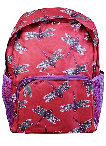 Рюкзак школьный Стрекозы на красном