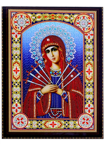 Алмазная мозаика на подрамнике "Семистрельная Икона Божьей Матери №1", 30 х 40 см, блестящая, с частичным заполнением