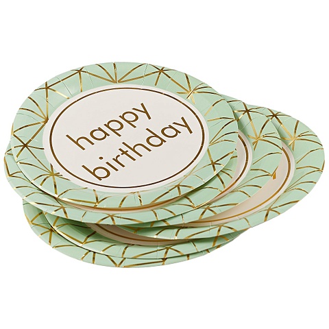 Набор бумажных тарелок «Happy birthday», мятные, 6 штук, 18 см набор бумажных тарелок золотые полосы 6 штук 18 см
