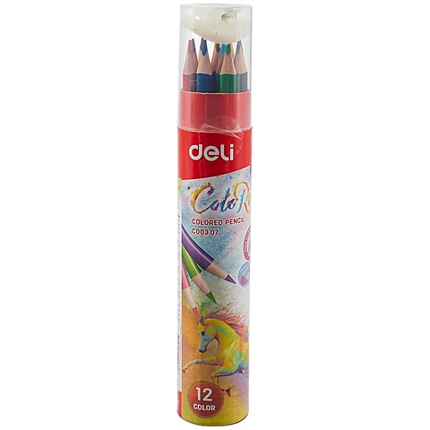 Карандаши цветные 12цв Color Run, трехгранные, в тубусе с точилкой, DELI карандаши цветные 36цв color run трехгранные в тубусе с точилкой deli