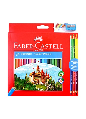 Карандаши цветные 24цв + 4, с точилкой, к/к, подвес, Faber-Castell карандаши цветные faber castell замок 60 цветов