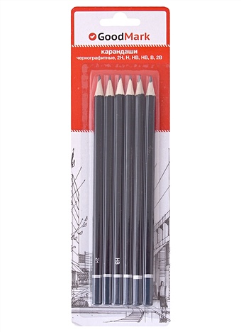 карандаш moleskine набор карандашей ч г drawing hb 2b блистер 3 карандаша Карандаши ч/гр 03шт (2H, H, HB, HB, B, 2B) блистер, GoodMark