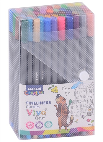 Ручки линеры 48цв VIVO LINE, 0,4мм, шестигранный корпус, MAZARI