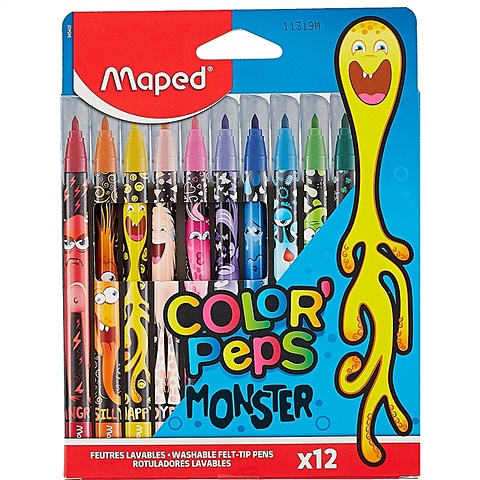 Фломастеры 12цв COLOR PEPS MONSTER, к/к, подвес, Maped набор для рисования color peps monster 12 фломастеров 15 карандашей блистер maped