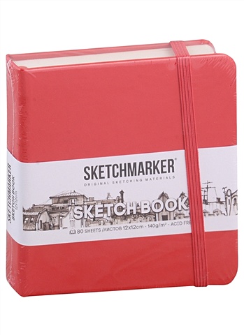 Скетчбук 12*12 80л Sketchmarker красный, нелинованн. 140г/м2, слоновая кость, тв.обл.