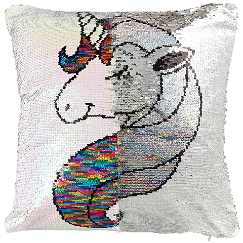 Подушка с пайетками «Единорог с разноцветной гривой», 40 х 40 см фотографии