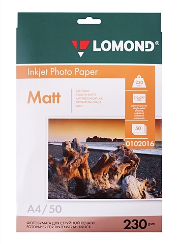 Бумага ФОТО А4 230г/м2 50л, для принтеров, матовая односторонняя, Lomond