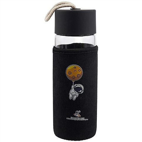 Бутылка в чехле вельвет Космонавт и Луна (стекло) (350мл)