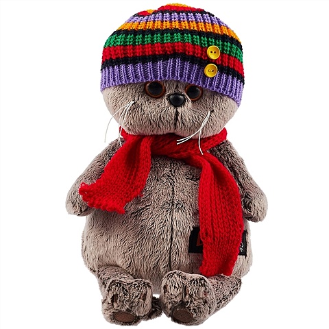 цена Мягкая игрушка Басик в полосатой шапке с шарфом (19 см)