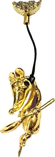 Магнит-фигурка Мышь на веревке с ложкой, металл, цв.золото
