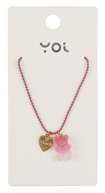 цена Ожерелье с подвеской Yoi, Мармеладный мишка, розовый 50 см