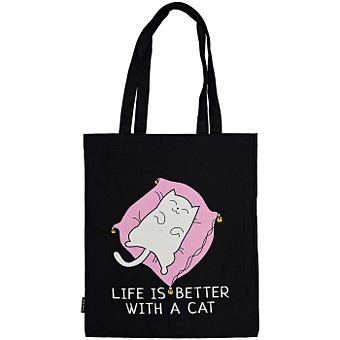 Сумка Котик Life is better with a cat (черная) (текстиль) (40х32) (СК2021-147) сумка this bag is out of print черная текстиль 40х32