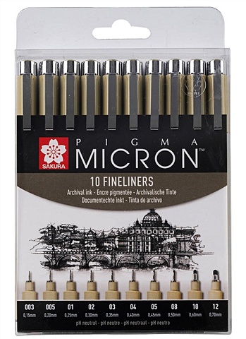 Ручки капиллярные черные 10шт Pigma Micron 0.15мм, 0.20мм, 0.25мм, 0.30мм, 0.35мм, 0.40мм, 0.45мм, 0.5мм, 0.6мм, 0.7мм sakura картриджи комплектом совместимые сакура sakura sacrg724h 3pk cartridge 724h черный 37 5k