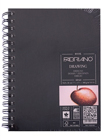 Блокнот для зарисовок 14,8*21см 60л Drawingbook (портрет) спираль, 160г/м2, Fabriano блокнот для зарисовок 14 8 21см 24л qua accademia 120г м2 мягк перепл fabriano