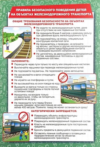 Тематический плакат Правила безопасного поведения детей на объектах железнодорожного транспорта