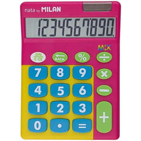 Калькулятор, Milan/Милан, настольный 10 разрядов, двойное питание, 145*106*21мм, розовый микс, в блистере