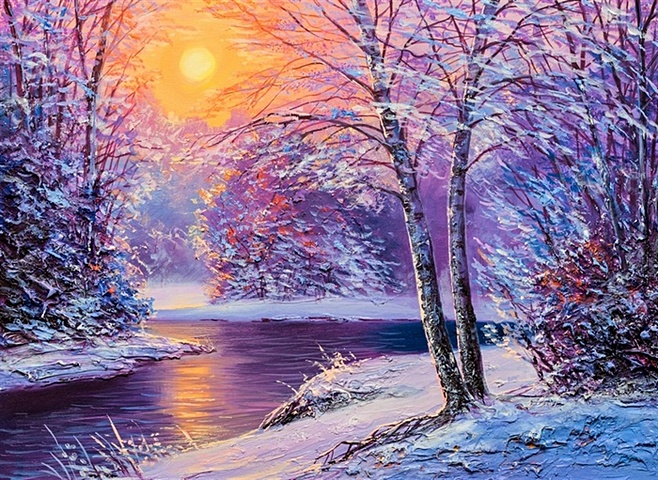 Набор для рисования по номерам. Холст с красками Красивый зимний закат, 40 х 50 см