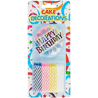 цена Набор свечей для торта разноцветные с табличкой Happy Birthday (24шт) (6см)