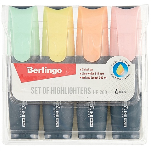 Текстовыделители пастельные Berlingo Textline HP200, 4 штуки набор маркеров текстовыделителей berlingo hp200 1 5мм 4 пастельных цвета 4шт t5020