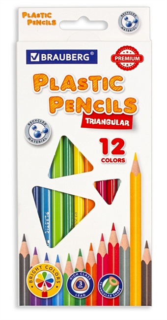 Карандаши цветные BRAUBERG PREMIUM пластиковые, 12 цветов карандаши набор 12 цветов y plus we tri пластиковые
