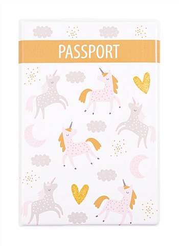 Обложка для паспорта Единороги с сердечками (глиттер) (ПВХ бокс) чехол для карточек единороги с сердечками