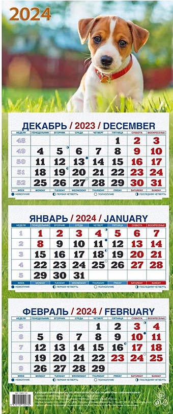 Календарь квартальный 2024г 195*465 Забавный щенок настенный, трёхблочный, спираль календарь настенный на 2023 год забавный щенок
