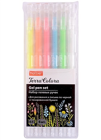 цена Ручки гелевые 6цв Terra Colora для тонированной бумаги, Hatber