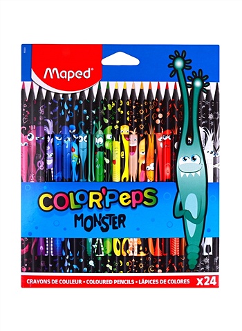 Карандаши цветные 24цв COLORPEPS MONSTER , к/к, подвес, MAPED карандаши цветные с ластиком maped colorpeps oops 12 цветов