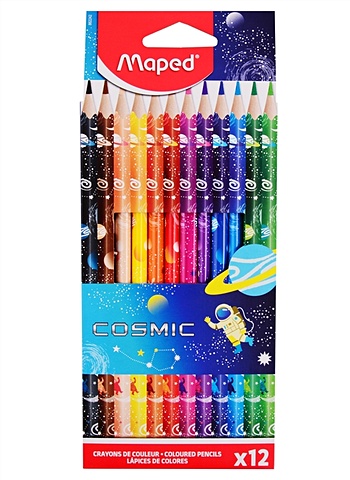 Карандаши цветные 12цв COLORPEPS COSMIC , к/к, подвес, MAPED карандаши цветные с ластиком maped colorpeps oops 12 цветов