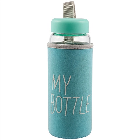 стеклянная бутылка емкость для чая настольное украшение маленькие мини крышки Бутылка в чехле My Bottle, голубая, 500 мл