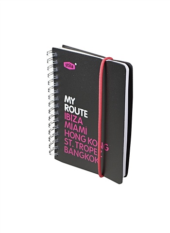 Записная книжка А6 80л лин. MY ROUTE спираль, пластик.обл., резинка, черно-розовая, stila записная книжка glitter розовая 80 листов а6
