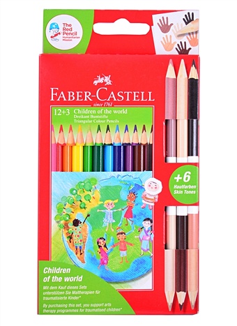 Карандаши цветныеДети мира, 18 цветов, трехгран, заточ., карт. упак., Faber-Castell цена и фото