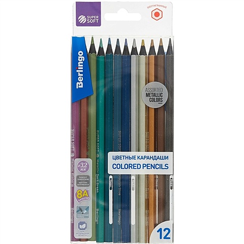 карандаши цветные berlingo supersoft blackwood 24 цвета ss01824 Карандаши цветные 12цв SuperSoft. Metallic, пласт.уп, подвес, Berlingo