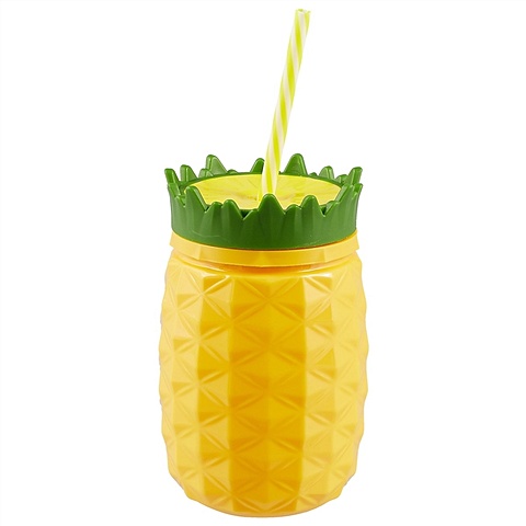 Стакан пластиковый с трубочкой в форме ананаса (350 мл)