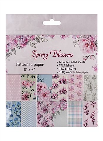 Бумага для скрапбукинга двусторонняя Spring Blossom, 15,2*15,2 (6 дизайнов, 12 листов)