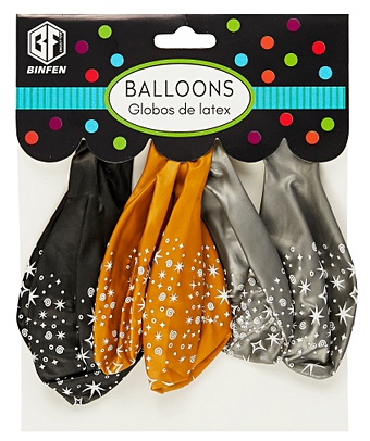 Набор воздушных шаров Хром Звездочки (золото, серебро, черные) (6шт) набор воздушных шаров черные 6шт