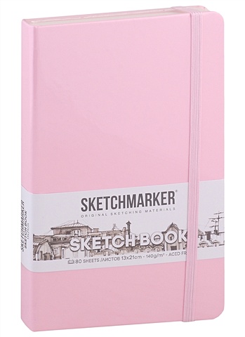 Скетчбук 13*21 80л Sketchmarker розовый, 140г/м2, слоновая кость, тв.обл.