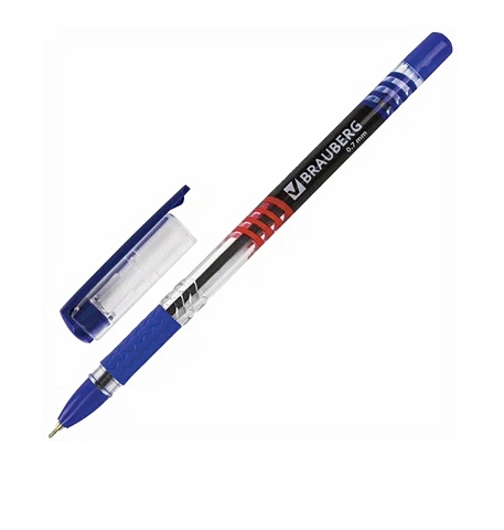 Ручка шариковая масляная синяя Spark с грипом, печать, узел 0,7мм, линия 0,35мм, BRAUBERG цена и фото
