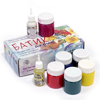 Краски для росписи тканей в технике Холодный батик (К3343) (6 цветов + резерв 18мл + контур 18мл) (коробка) (Аква-колор)