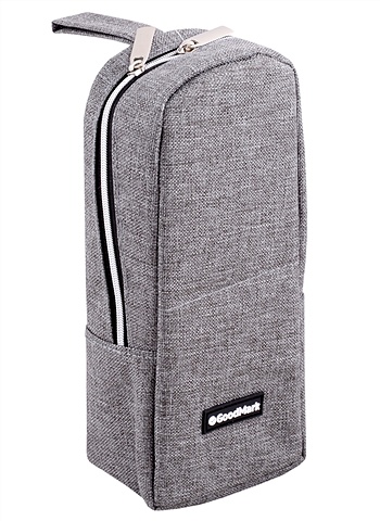 Пенал-косметичка 1отд. Private серый, 21*9*6см, вертикальный, текстильный, молния, фиксация магнитом, каучук.аппликация, петля
