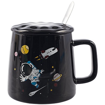 Кружка с крышкой и ложкой «Космонавт и планеты», 350 мл